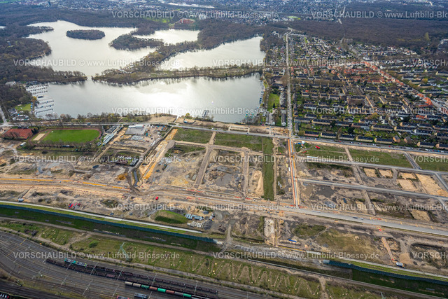 Duisburg230302270 | Luftbild, Baustelle, ehemaliger Rangierbahnhof Wedau, geplantes Duisburger Wohnquartier, Sechs-Seen-Platte, Wedau, Duisburg, Ruhrgebiet, Nordrhein-Westfalen, Deutschland