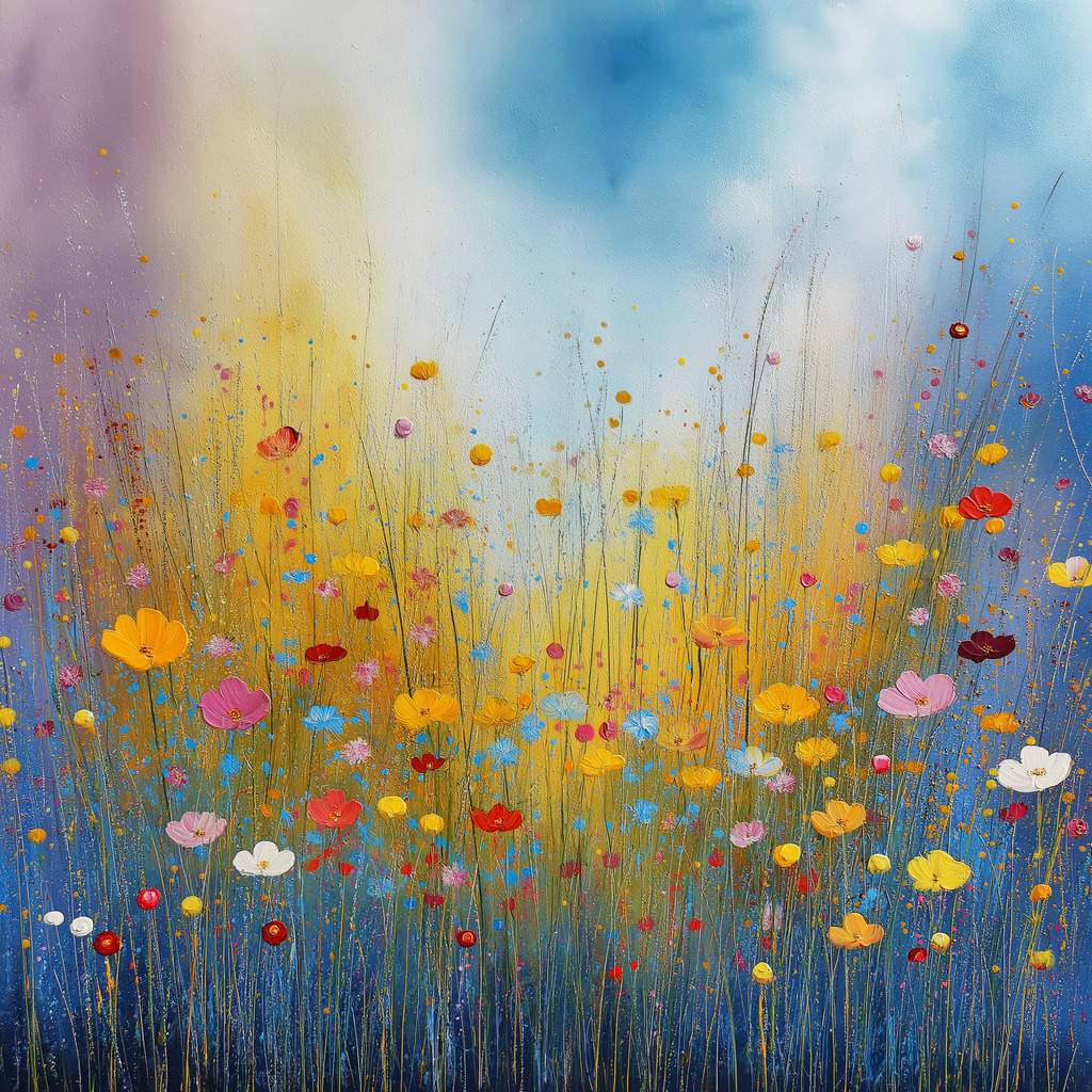 2508005 - Blumenwiese | Blumenwiese im Stil eines modernen Gemäldes mit vielen detaillierten Pinselstrichen, jetzt als Kunstdruck bestellen, z.B. auf Leinwand in vielen Formaten.