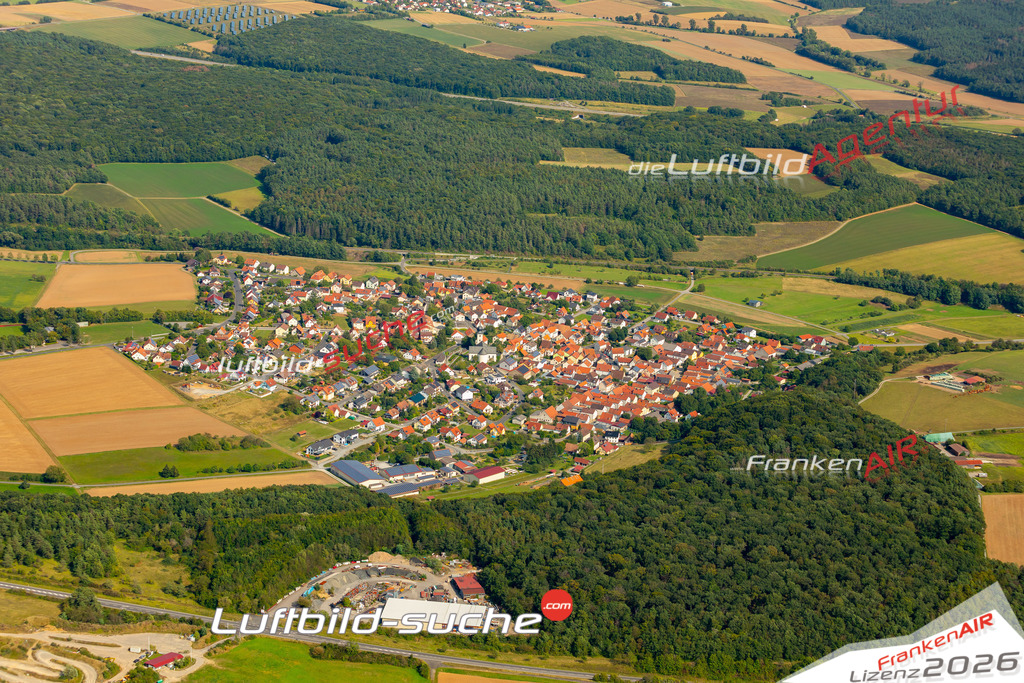 Das Luftbild zeigt : Rottershausen Oerlenbach - Die Luftaufnahme wurde 2024 vom UL-Flugzeug aus erstellt ( keine Drohne ) - Hochauflösende Luftaufnahme - Für grossformatige Ausdrucke geeignet. Die Geschenkidee !Mit Lizenz und Bildrechte bestellbar