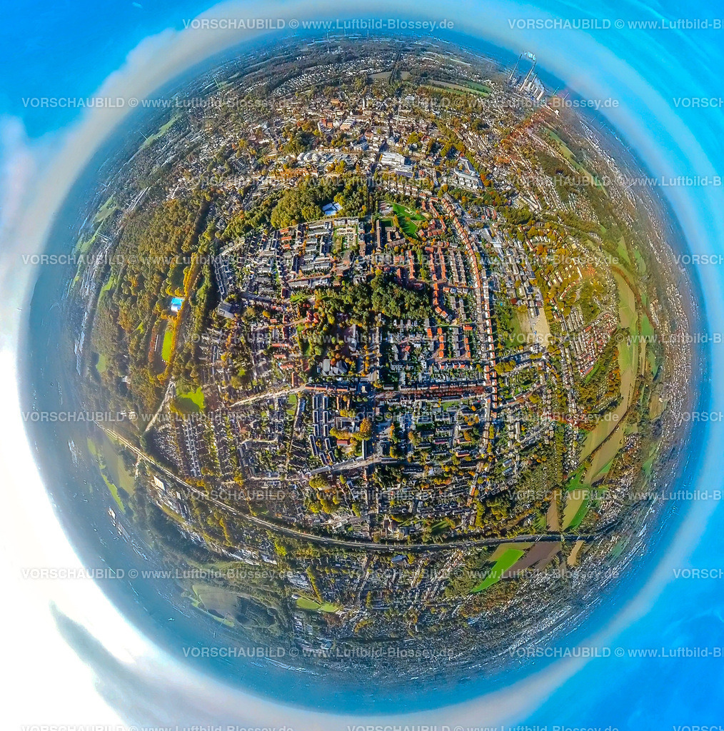 Gladbeck20221006_1HorsterStrasse | Luftbild, Stadtgebiet, Horster Straße, Fisheye Aufnahme, Fischaugen Aufnahme, 360 Grad Aufnahme, Butendorf, Gladbeck, Fisheyeaufnahme, Ruhrgebiet, Nordrhein-Westfalen, Deutschland