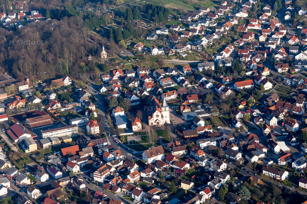 Luftbild: St. Stefan im Ortsteil Oberachern in Achern im Bundesland Baden-Württemberg in Deutschland. Foto: IMG_097690.jpg vom 16.03.2017 durch Werner Riehm/FLY-FOTO.de