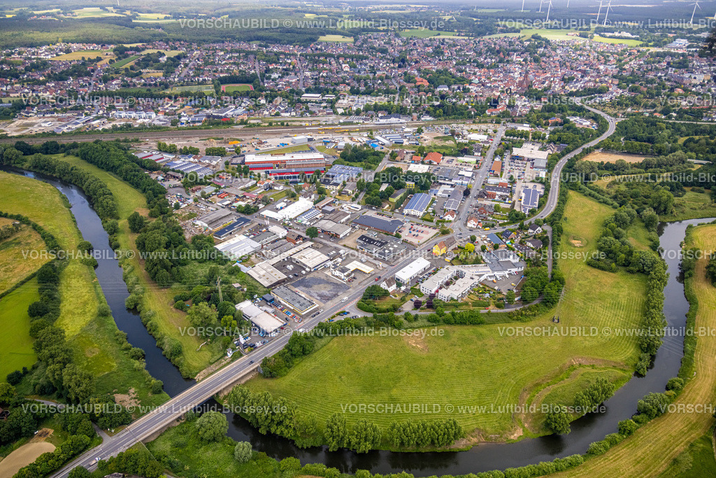 Haltern220604309 | Luftbild, Gewerbegebiet Haltern-Süd, Fluss Lippe, Haltern-Stadt, Haltern am See, Ruhrgebiet, Nordrhein-Westfalen, Deutschland