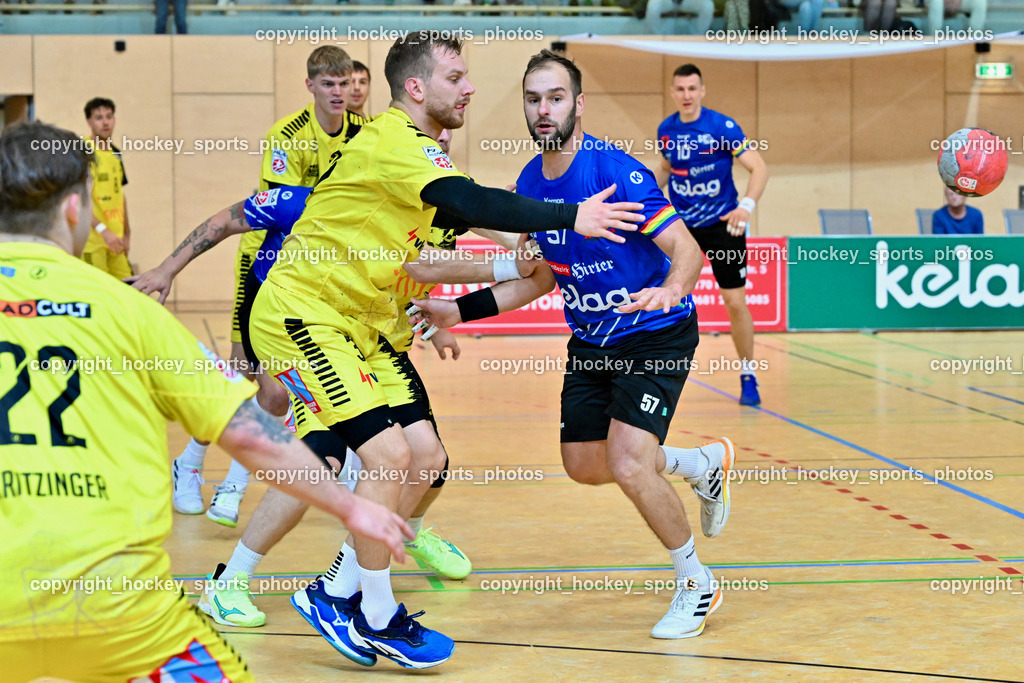 SC Ferlach vs. Bregenz Handball | #32 KOTAR Matic Bregenz Handball, #57 LEBAN Patrik SC Ferlach, SC Ferlach vs. Bregenz Handball, SC Ferlach vs. Bregenz Handball am 28.09.2024 in Ferlach (Ballspielhalle Ferlach), Austria, (Photo by Bernd Stefan)