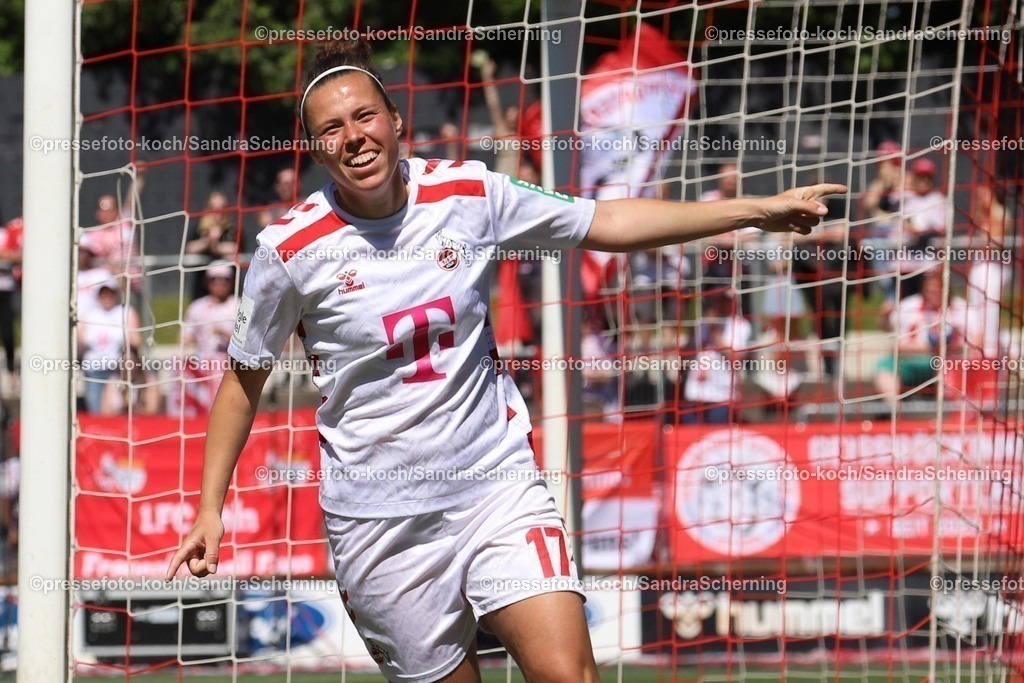 xSSC11052501005 | 11.05.2025, xsscx, Frauen Fußball, 1. FC Köln - Turbine Potsdam, 1. Fußball Bundesliga, 22. Spieltag, Franz-Kremer-Stadion, Saison 2024 2025: Nicole Billa (1. FC Köln 17) jubelnd nach dem 3:0 DFB regulations prohibit any use of photographs as image sequences and or quasi-video.