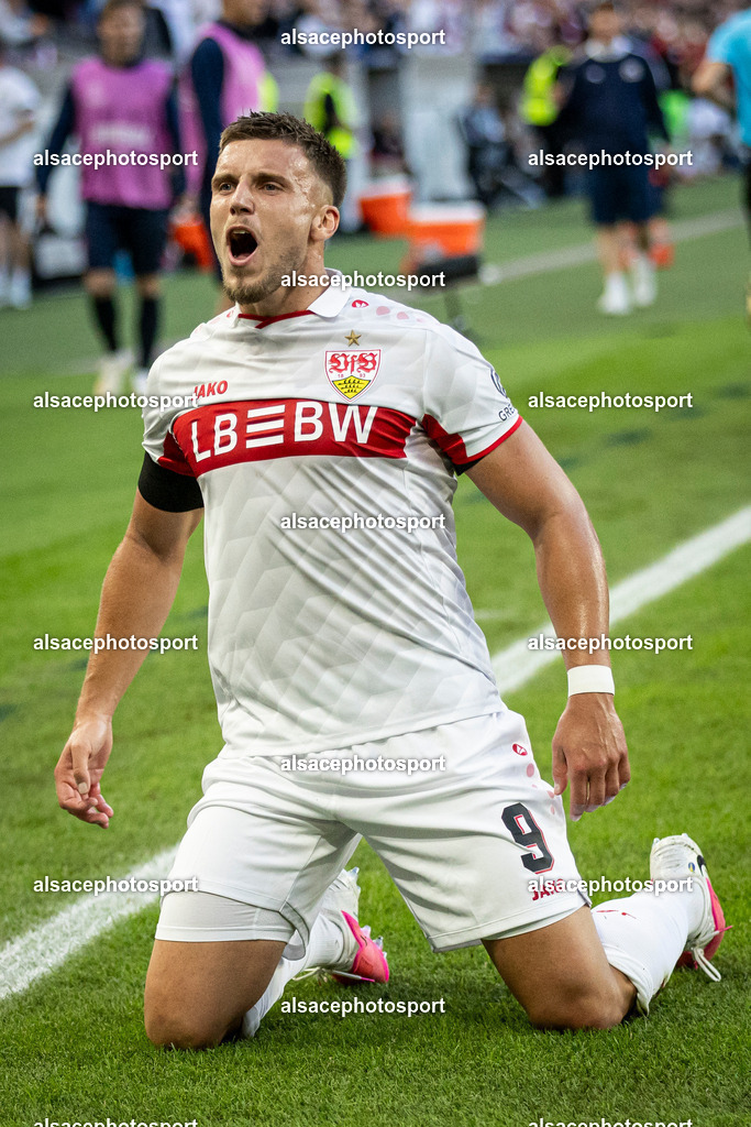 _B7A4808 | Stuttgart's Bosnian forward #09 Ermedin Demirovic celebrates scoring during the UEFA Champions League, League phase, football match between VfB Stuttgart and Viking in Stuttgart, southern Germany, on September 9, 2026. - Realisiert mit Pictrs.com