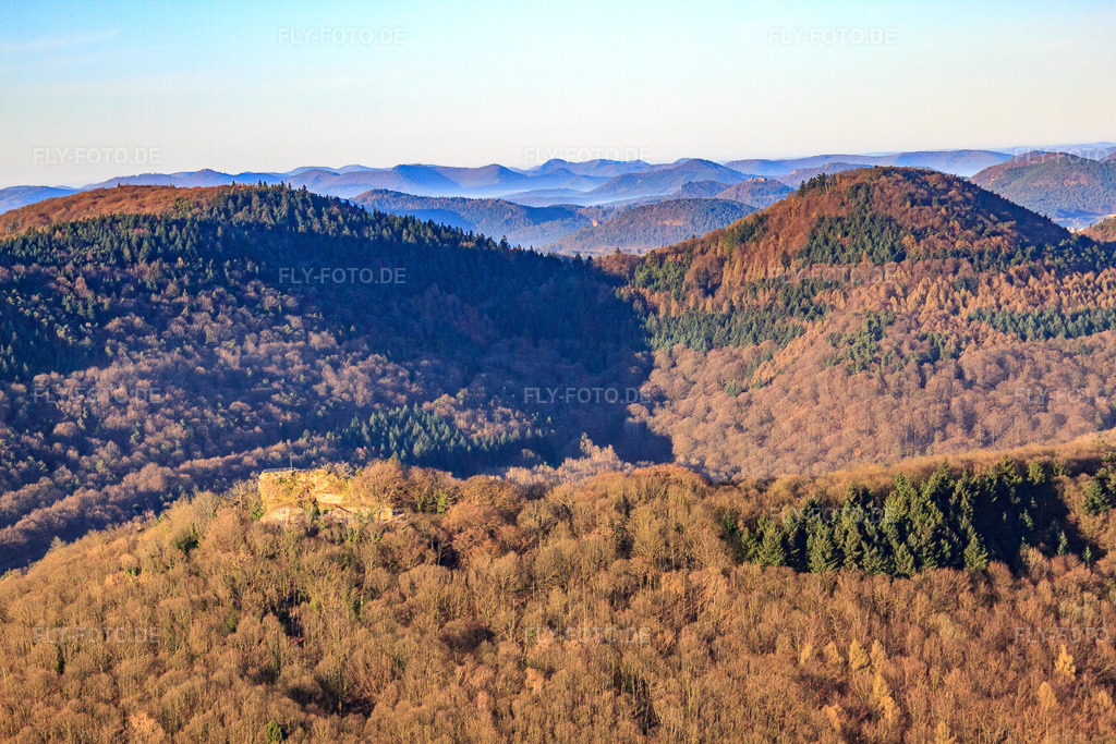 Luftbild: Burgruine Neukastel von Norden in Leinsweiler im Bundesland Rheinland-Pfalz in Deutschland. Foto: IMG_63135.jpg vom 20.03.2014 durch Werner Riehm/FLY-FOTO.de