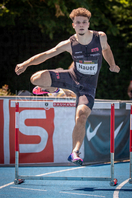Juniorengala 2026; Mannheim, 13.06.2026 | MANNHEIM, GERMANY - JUNE 13, 2026 : Jules Nauer (SUI/Switzerland) competing in the men’s U20 400m hurdles during the Juniorengala 2026 at Michael-Hoffmann-Stadion on June 13, 2026 in Mannheim, Germany.