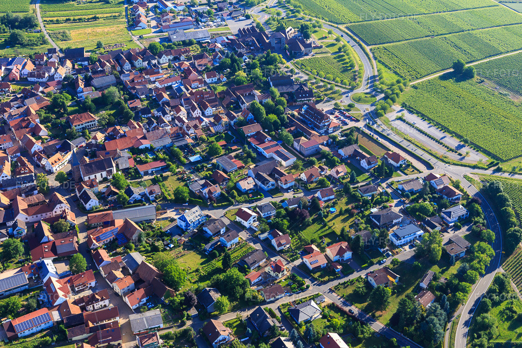 Luftbild: Hauptstraße x Weinstr im Ortsteil Schweigen in Schweigen-Rechtenbach im Bundesland Rheinland-Pfalz in Deutschland. Foto: IMG_100990.jpg vom 17.06.2017 durch Werner Riehm/FLY-FOTO.de