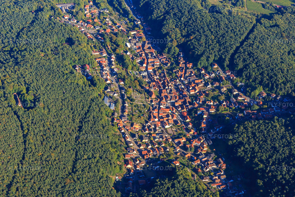 Luftbild: Dorfübersicht versteckt im Pfälzerwald in Dörrenbach im Bundesland Rheinland-Pfalz in Deutschland. Foto: IMG_095282.jpg vom 16.10.2016 durch Werner Riehm/FLY-FOTO.de