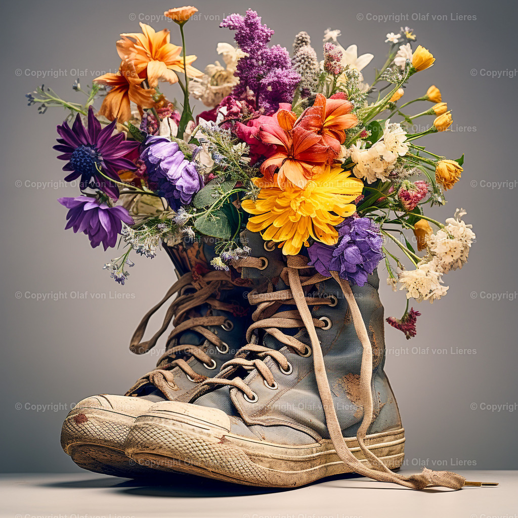 alte Turnschuhe mit Blumen | Schuhe mit Blumen gefüllt