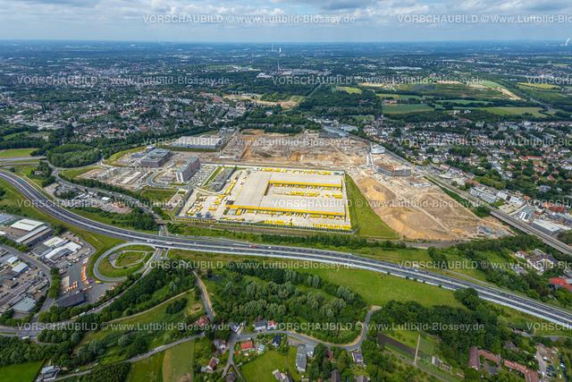 Bochum220603646 | Luftbild, Gewerbegebiet Mark 51/7 mit DHL Logistik, Neubau des O-Werk Campus auf dem ehemaligen Opel-Areal, Laer in Bochum, Ruhrgebiet, Nordrhein-Westfalen, Deutschland