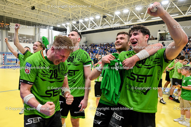 AUT, HLA, HC Linz AG vs SG Handball Westwien | 07.06.2023, Sporthauptschule Linz-Kleinmuenchen, AUT, HLA, HC Linz AG vs SG Handball Westwien, im Bild Jubel Spieler SG Handball Westwien (Westwien)

// HLA, Handball Liga Austria Match between HC Linz AG vs SG Handball Westwien in Linz, Austria on 2023/06/07