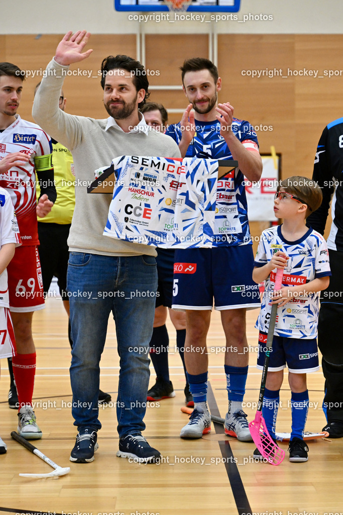 VSV Unihockey vs. KAC Floorball 4.2.2023 | Ehrung Helmut Koloini, #5 Michael Kanduth, 