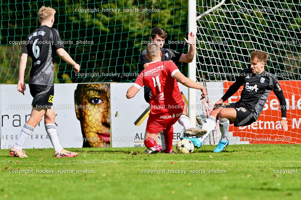 SV Rothentuhurn vs. URC Thal Assling | #6 Rene Lukasser-Weitlaner URC Thal Assling, #4 Dragan Erdeljan SV Rothenthurn, #17 Maximilian Ortner URC Thal Assling, SV Rothentuhurn vs. URC Thal Assling, SV Rothentuhurn vs. URC Thal Assling am 15.09.2024 in Rothenthurn (Sportplatz Rothenthurn), Austria, (Photo by Bernd Stefan)