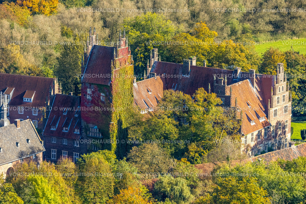 Hamm241011177SchlossHeessen | Luftbild, Schloss Heessen, Privatschule und Internat, begrünte Hausfassade, herbstliche Bäume, Stadtbezirk Heessen, Hamm, Ruhrgebiet, Nordrhein-Westfalen, Deutschland
