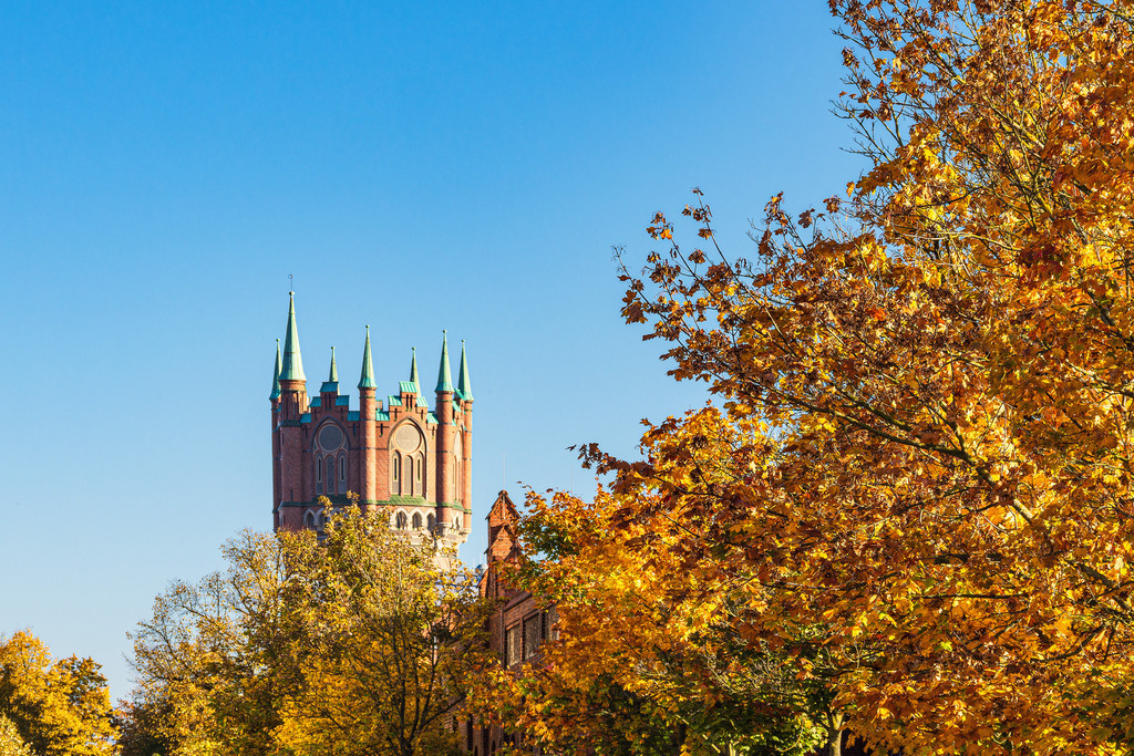 Blick auf den Wasserturm in der Hansestadt Rostock im Herbst | Blick auf den Wasserturm in der Hansestadt Rostock im Herbst.