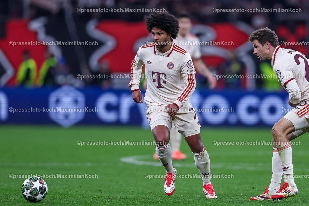 UCL11032502512 | 11.03.2025, Fußball, UEFA Champions League, Bayer 04 Leverkusen - FC Bayern München, Achtelfinale Rückspiel, BayArena, Saison 2024 2025: Serge Gnabry (FC Bayern #7)DFB regulations prohibit any use of photographs as image sequences and or quasi-video.