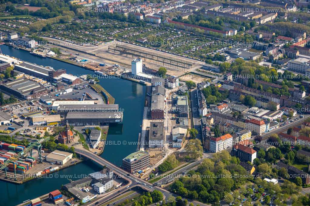 Dortmund220500787DortmunderHafen | Luftbild vom Dortmunder Hafen mit Speicherstraße und Kanalstraße, e-port-dortmund, Dortmund-Ems-Kanal, Containerhafen,  Hafen, Dortmund, Ruhrgebiet, Nordrhein-Westfalen, Deutschland 