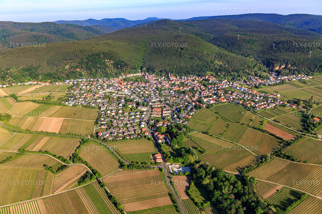 Luftbild: Herzogstraße von Osten im Ortsteil Königsbach in Neustadt im Bundesland Rheinland-Pfalz in Deutschland. Foto: IMG_114187.jpg vom 26.05.2019 durch Werner Riehm/FLY-FOTO.de