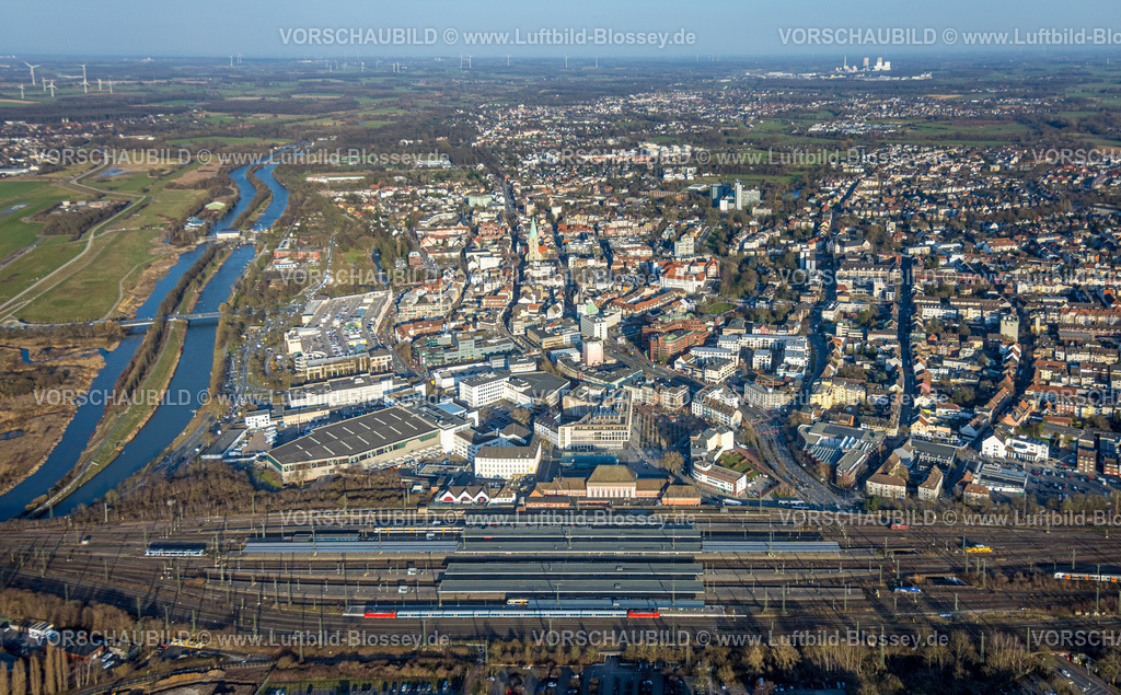 Hamm260203663 | Luftbild, Hauptbahnhof Hbf und City Stadtansicht, Fluss Lippe und Datteln-Hamm-Kanal, Mitte, Hamm, Ruhrgebiet, Nordrhein-Westfalen, Deutschland