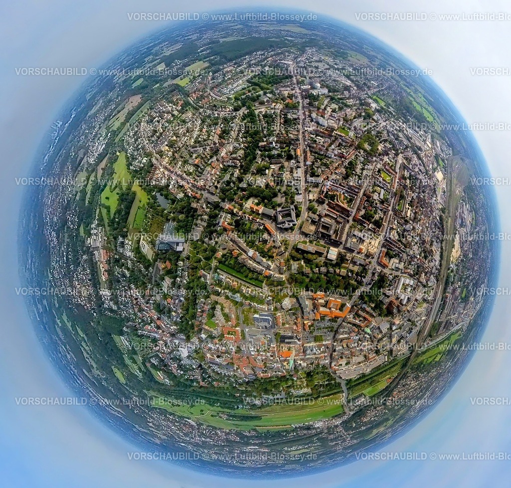 Hamm230990146 Mitte Werler Strasse | Luftbild, Ortsansicht Hamm-Mitte, Werler Straße, Erdkugel, Fisheye Aufnahme, Fischaugen Aufnahme, 360 Grad Aufnahme, tiny world, Mitte, Hamm, Ruhrgebiet, Nordrhein-Westfalen, Deutschland