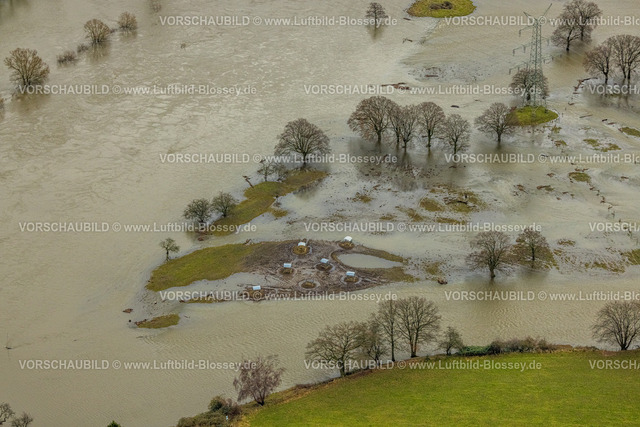 Hattingen231202372Ruhr | Luftbild, Ruhrhochwasser, Weihnachtshochwasser 2023, Fluss Ruhr tritt nach starken Regenfällen über die Ufer, Überschwemmungsgebiet Hattinger Ruhrbogen NSG Ruhraue Winz Pferdewiese mit Futterstellen, Winz, Hattingen, Ruhrgebiet, Nordrhein-Westfalen, Deutschland