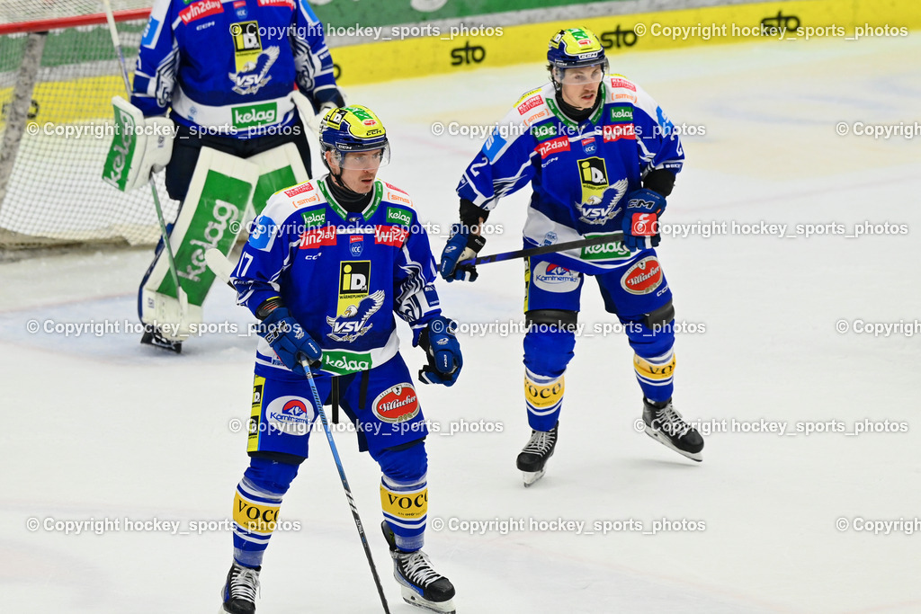 EC IDM WÄRMEPUMPEN VSV vs. Vienna Capitals | #17 Arturs Kulda EC VSV, #2 Dylan MacPherson EC VSV, EC IDM WÄRMEPUMPEN VSV vs. Vienna Capitals, EC IDM WÄRMEPUMPEN VSV vs. Vienna Capitals am 16.11.2025 in Villach (Stadthalle Villach), Austria, (Photo by Bernd Stefan)
