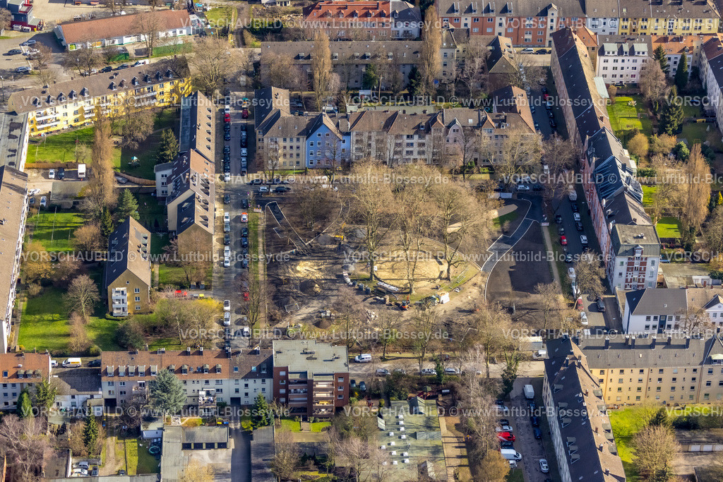 Gelsenkirchen230211531 | Luftbild, Möntingplatz mit Baustelle, Schalke, Gelsenkirchen, Ruhrgebiet, Nordrhein-Westfalen, Deutschland
