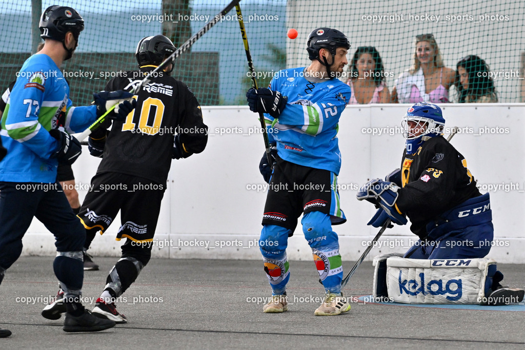 ASKÖ Hockey Villach vs. VAS Ballhockey  | #70 Moser Lukas VAS Villach, #22 FRIEDRICH Lukas ASKÖ Villach Hockey, #10 Falkner Marco VAS Villach, #77 WUNTSCHEK Manuel ASKÖ Villach Hockey, ASKÖ Hockey Villach vs. VAS Ballhockey , ASKÖ Hockey Villach vs. VAS Ballhockey  am 06.07.2025 in Villach (Alpen Arena ), Austria, (Photo by Bernd Stefan)