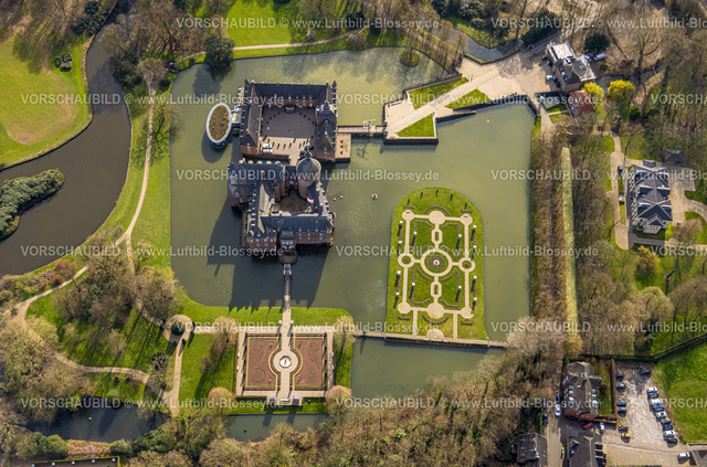 Isselburg240314105 | Luftbild, Schloss Wasserburg Anholt mit Schlosspark und Barockgarten, Restaurant Wasserpavillon, Anholt, Isselburg, Nordrhein-Westfalen, Deutschland