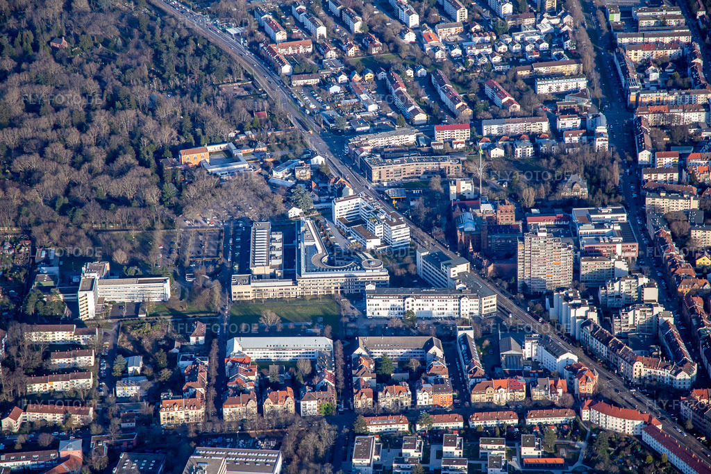 Luftbild: Haid-und-Neu-Straße im Ortsteil Oststadt in Karlsruhe im Bundesland Baden-Württemberg in Deutschland. Foto: IMG_135971.jpg vom 21.02.2023 durch Werner Riehm/FLY-FOTO.de