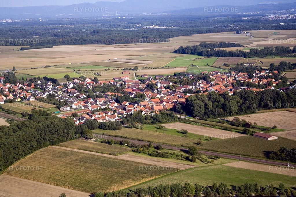 Luftbild: Roppenheim von Südwesten in Leutenheim im Bundesland Bas-Rhin in Frankreich. – Foto: IMG_8106.jpg vom 15.09.2007 durch Werner Riehm/FLY-FOTO.de – Auflösung des Originals: 3456 x 2304 px