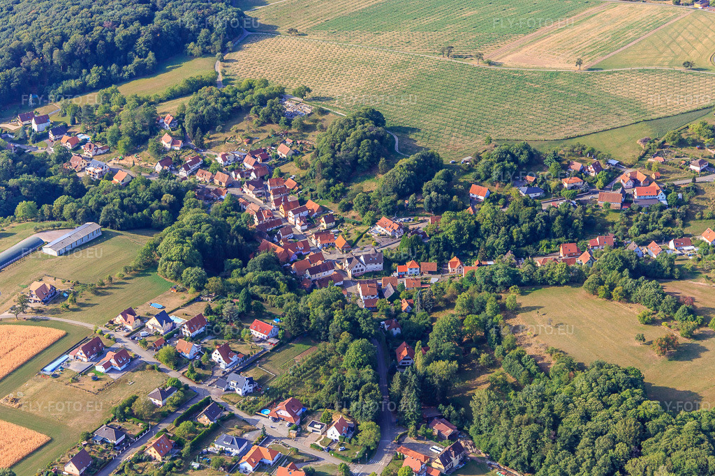 Vue aérienne: Vue de la ville depuis le nord à Drachenbronn-Birlenbach dans le département Bas Rhin, France.Photo: IMG_134272.jpg prise le 29/08/2022 par Werner Riehm/FLY-FOTO.euRésolution de l'original: 5098 x 3399 px