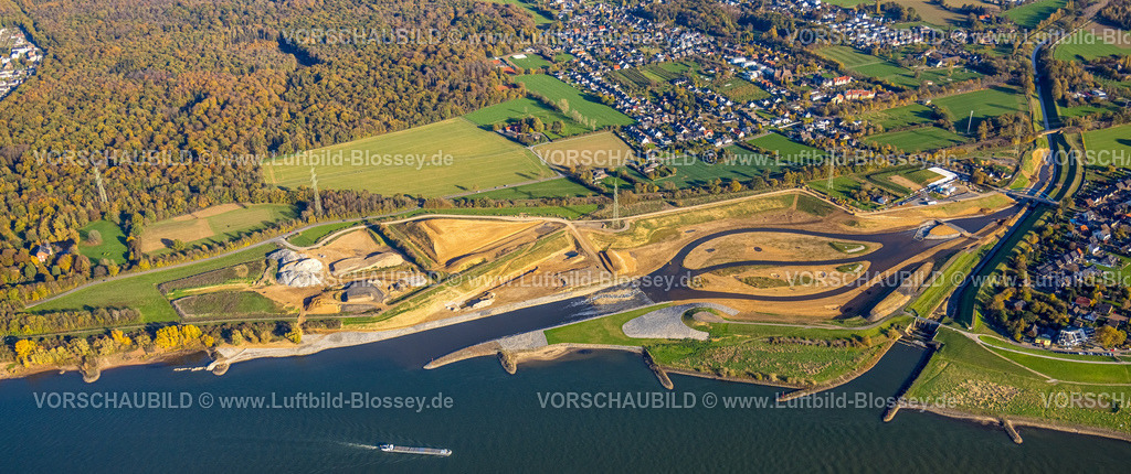 Dinslaken221102406Emschermuendung | Luftbild der alten und der neuen Emschermündung auf der Stadtgrenze zwischen Dinslaken und Voerde, Mündung in den Fluß Rhein, Emscherumbau, EGLV, Emschergenossenschaft, neue Emschermündung, Fischtreppe, Ruhrgebiet, Nordrhein-Westfalen, Deutschland