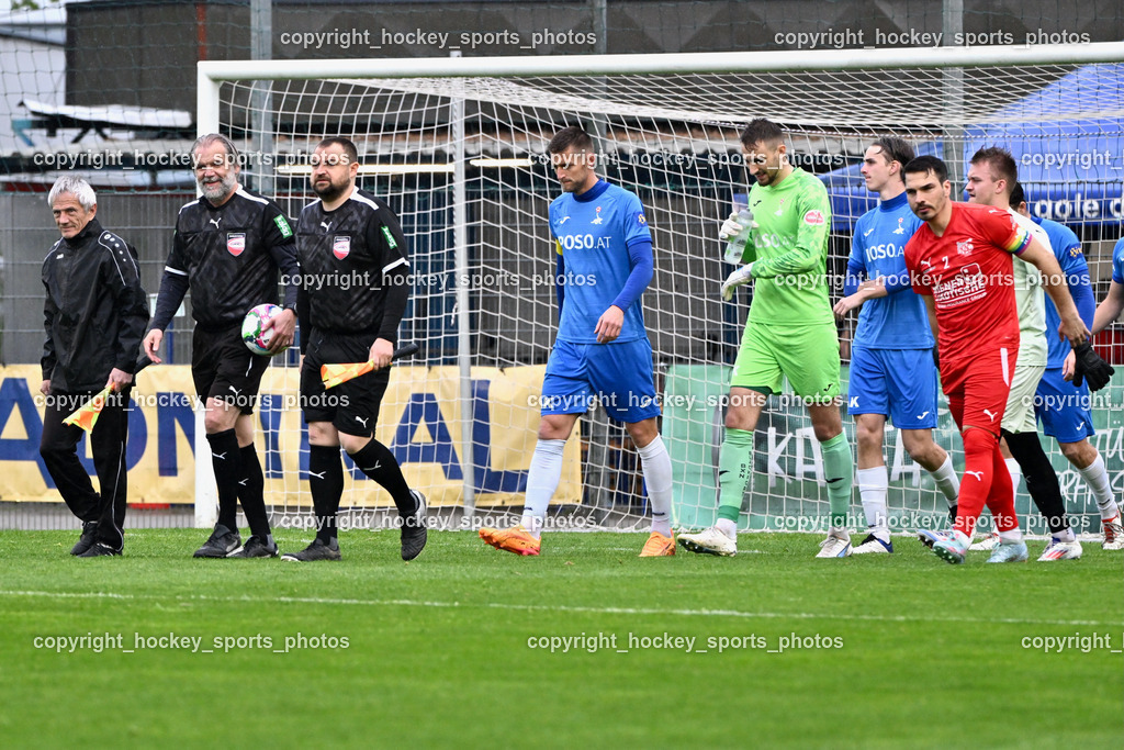 SAK vs. KAC 1909 | Karl Stark Referee, Gerhard Lukas Meschnark Referee, Markus Fischer Referee, #22 Leo Ejup SAK, #1 Kristijan Kondic SAK, #2 David Gräfischer KAC, SAK vs. KAC 1909, SAK vs. KAC 1909 am 17.04.2025 in Klagenfurt (Sportpark Welzenegg), Austria, (Photo by Bernd Stefan)