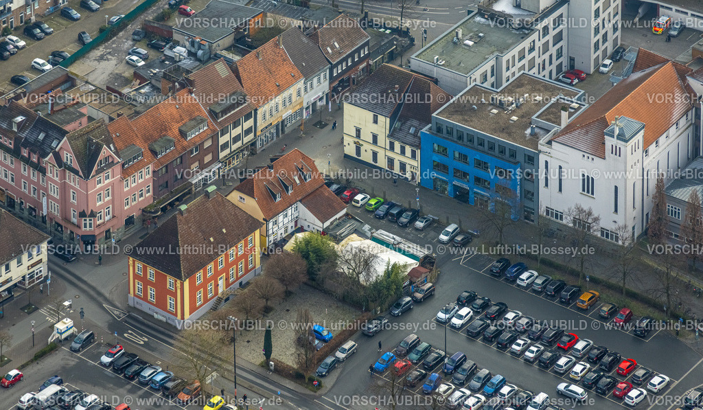 Hamm250201496Mitte | Luftbild, Parkplatz Santa-Monica-Platz, Parkplätze Königstraße und Wohnhäuser, Haus Vorschulze Veranstaltungsstätte, Mitte, Hamm, Ruhrgebiet, Nordrhein-Westfalen, Deutschland