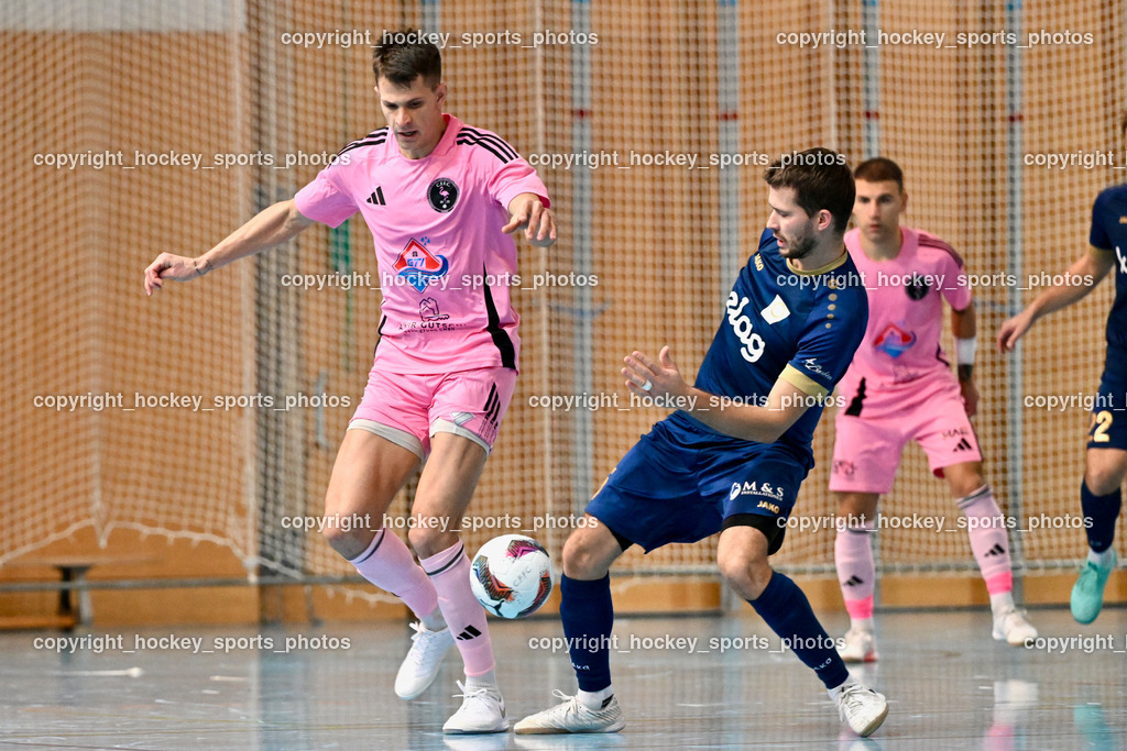 Carinthia Flamengo Futsal Club vs. Futsal Klagenfurt | #8 Ervin Jogic Carinthia Flamengo, #5 Rok Rednak Futsal Klagenfurt, Carinthia Flamengo Futsal Club vs. Futsal Klagenfurt, Carinthia Flamengo Futsal Club vs. Futsal Klagenfurt am 01.12.2024 in Klagenfurt (Ballspielhalle Viktring), Austria, (Photo by Bernd Stefan)