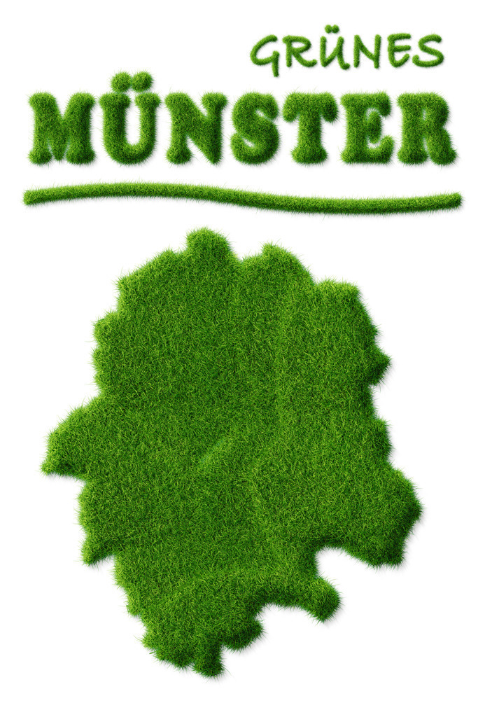 Grünes Münster Westfalen - Städteposter mit Grasschrift | Poster mit Städtenamen von Münster Westfalen in Grasschrift und Landkarte mit Rasenoptik - Realisiert mit Pictrs.com