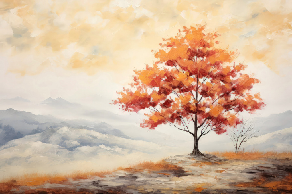 2401061 - Herbstlicher Baum | Moderne Wandbilder auf Leinwand, Acylglas, Alu-Dibond oder als Poster. Tauchen Sie ein in die Welt KI-generierter Kunstwerke - entdecken Sie hochwertige Kunstdrucke unserer Gemälde, Illustrationen und fotorealistischen Motive.