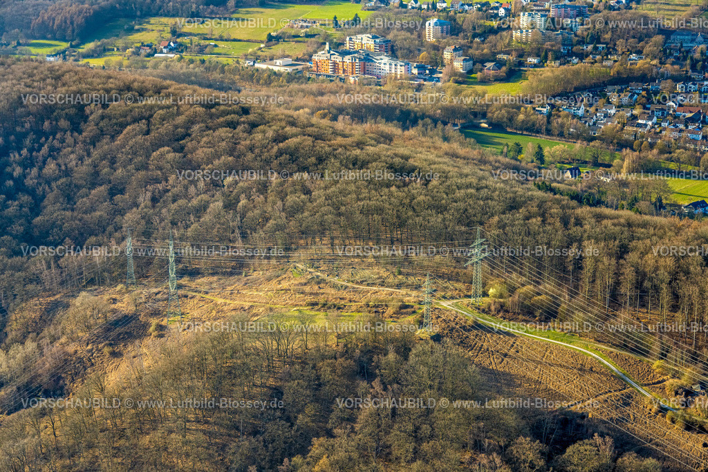 Herdecke260304242 | Luftbild, Stromtrasse Überlandleitung, Kahlschlag Waldgeiet Bella Vista, hinten das Gemeinschaftskrankenhaus, Herdecke, Ruhrgebiet, Nordrhein-Westfalen, Deutschland
