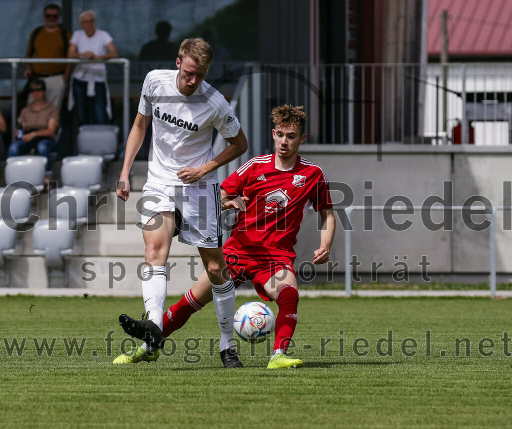 2023-07-08_040_FC_Finsing_gegen_SG_Markt_Schwaben | Finsing, Deutschland, 08.07.2023:
Fußball, Kreisliga 2023 / 2024, Testspiel, FC Finsing gegen SG Markt Schwaben, Endergebnis: 7:0

Oliver Beck (SG Markt Schwaben, #6), Florian Hölzl (FC Finsing, #10)

Foto: Christian Riedel / fotografie-riedel.net