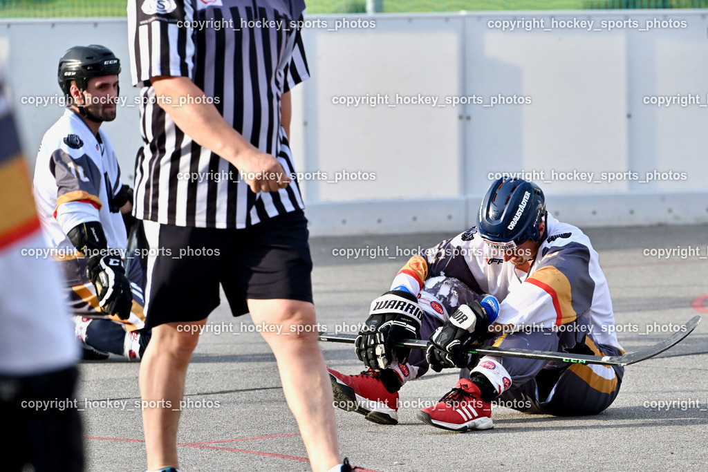 VAS Ballhockey vs. HSC Eagles Poggersdorf | #10 Falkner Marco, #66 Hintermann Daniel, VAS Ballhockey vs. HSC Eagles Poggersdorf, VAS Ballhockey vs. HSC Eagles Poggersdorf am 14.07.2024 in Villach (Alpen Arena ), Austria, (Photo by Bernd Stefan)