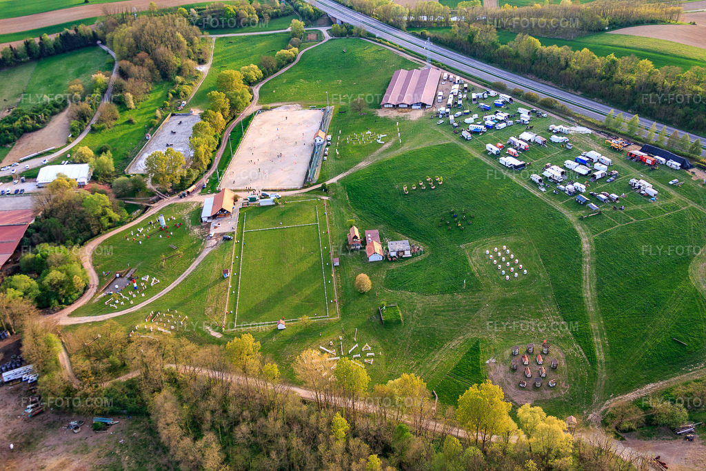 Aerial view: Equestrian tournament in the Haras De La Née in Mothern in the state Bas-Rhin, France.Photo: IMG_078003.jpg taken on 04/24/2015 by Werner Riehm/FLY-FOTO.comResolution of the original: 5472 x 3648 pxHaras de la Nee équitation chevaux concours