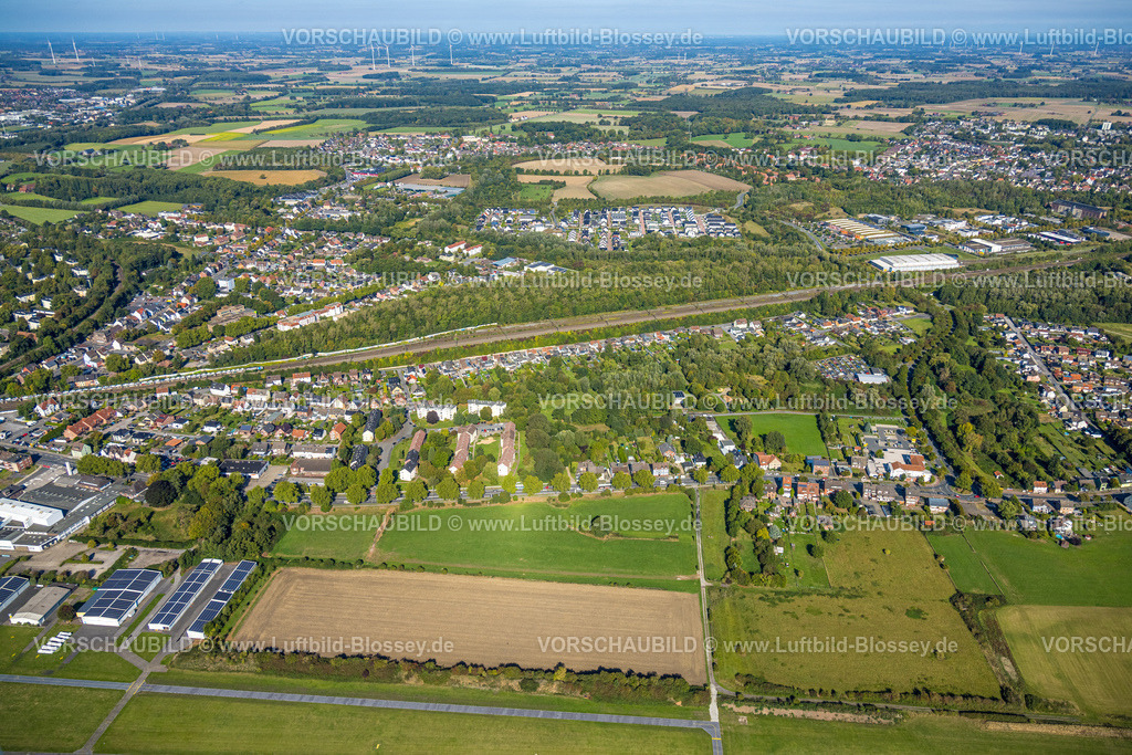 Hamm250901506 | Luftbild, Wohngebiet Am Heimshof, Wohnsiedlung Sachsenring, Bahnlinie, Stadtbezirk Heessen, Hamm, Ruhrgebiet, Nordrhein-Westfalen, Deutschland