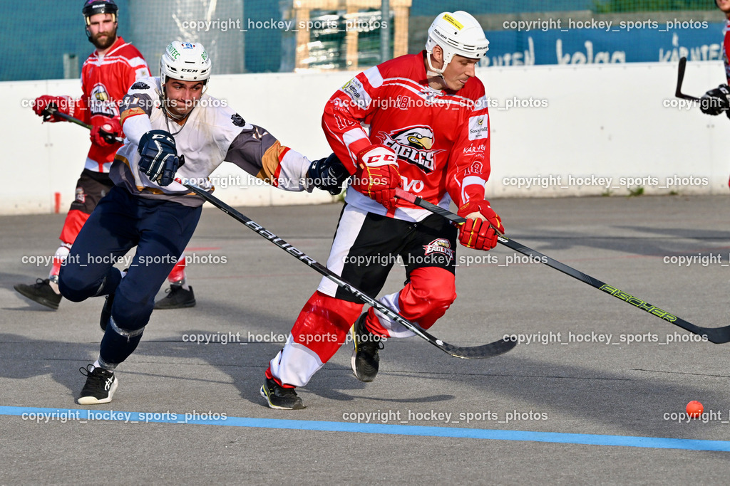 VAS Ballhockey vs. HSC Eagles Poggersdorf | #11 Potocnik Luca, #18 Steinwender Oliver, VAS Ballhockey vs. HSC Eagles Poggersdorf, VAS Ballhockey vs. HSC Eagles Poggersdorf am 14.07.2024 in Villach (Alpen Arena ), Austria, (Photo by Bernd Stefan)