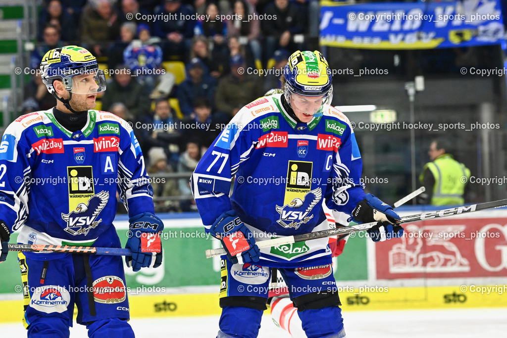 EC IDM WÄRMEPUMPEN VSV vs. HCB Südtirol Alperia | #72 John Hughes EC VSV, #77 Philipp Lindner EC VSV, hängende Köpfe, EC IDM WÄRMEPUMPEN VSV vs. HCB Südtirol Alperia, EC IDM WÄRMEPUMPEN VSV vs. HCB Südtirol Alperia am 28.12.2025 in Villach (Stadthalle Villach), Austria, (Photo by Bernd Stefan)