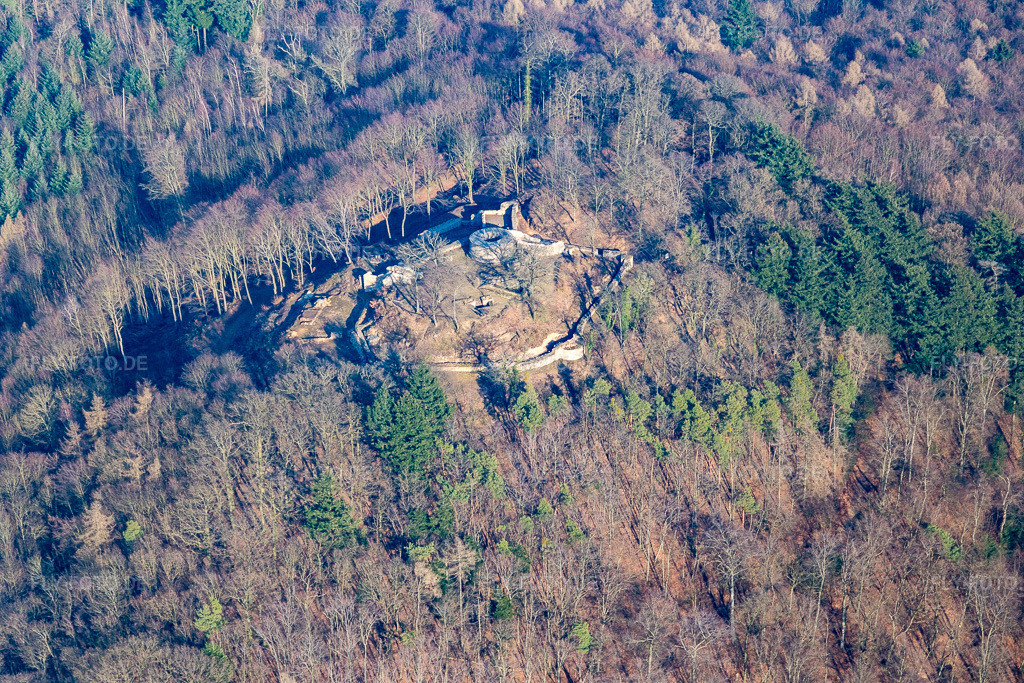 Luftbild: Brugruine Tannenberg in Seeheim-Jugenheim im Bundesland Hessen in Deutschland. Foto: IMG_096609.jpg vom 14.02.2017 durch Werner Riehm/FLY-FOTO.de