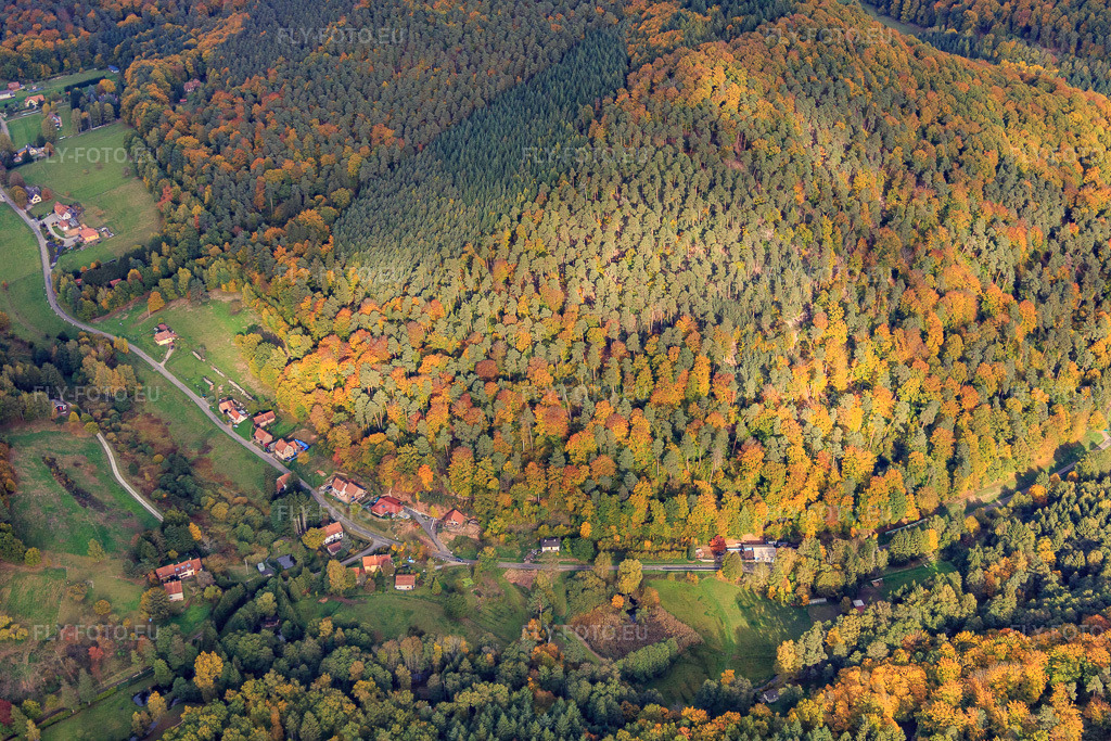 Vue aérienne: Le quartier de Wineckerthal vu de l'ouest à Dambach dans le département Bas Rhin, France – .Photo: IMG_084691.jpg prise le 23/10/2015 par Werner Riehm/FLY-FOTO.eu – Résolution de l'original: 5472 x 3648 px
