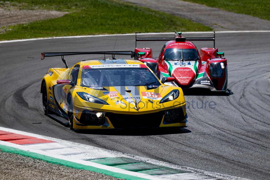 Trainproduction-20230709-0006 | MONZA,ITALY,09.Jul.23 - MOTORSPORTS - WEC, FIA World Endurance Championships, 6h of Monza, Autodromo Monza. Image shows Nicky Catsburg (NED), Ben Keating (USA) and Nicolas Varrone (ARG/ Corvette Racing) and Dorian Pin (FRA), Daniil Kvyat (RUS) and DMathias Beche (SUI/ Prema Racing).  Photo: Trainproduction / Matthias Trinkl