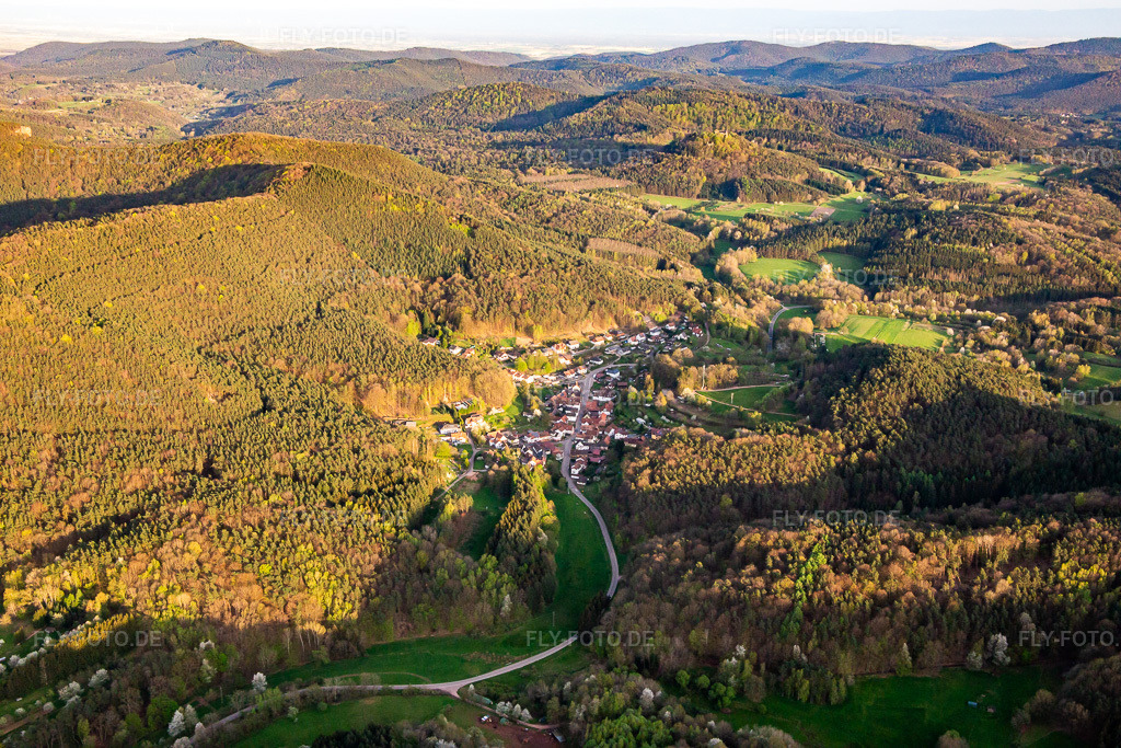 Luftbild: Ortsansicht von Norden in Darstein im Bundesland Rheinland-Pfalz in Deutschland. Foto: IMG_140205.jpg vom 11.04.2024 durch Werner Riehm/FLY-FOTO.de